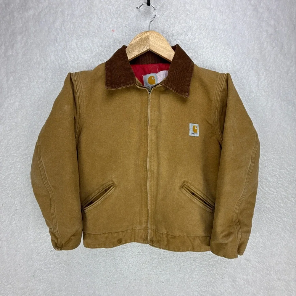 Carhartt‎ Detroit Jacket Quilt Lined Youth Medium Y20 BRN Brown Red Lining